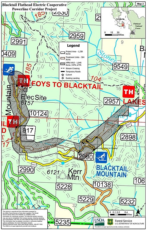 A map shows the Blacktail Flathead Electric Cooperative Powerline Corridor Project.