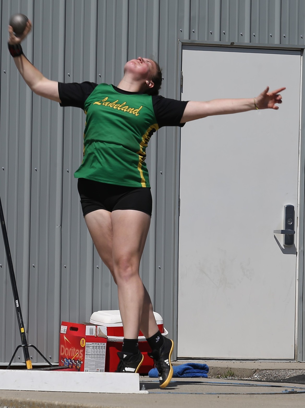 JASON ELLIOTT/Press
Lakeland High sophomore Jackie Robbins throws during the finals of the girls shot put at the 5A Region 1 track and field meet at Coeur d'Alene High on Thursday.