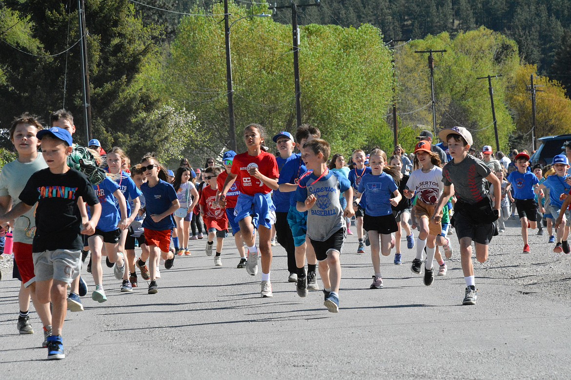 St. Regis School hosted the 20th annual Mineral County Fun last week on May 8. Kindergarten through 6th-grade students participated in a 1-mile fun run or a 5K race along Mullan Gulch Road past the St. Regis Community Park on a beautiful sunny morning. (Mineral Independent/Amy Quinlivan)