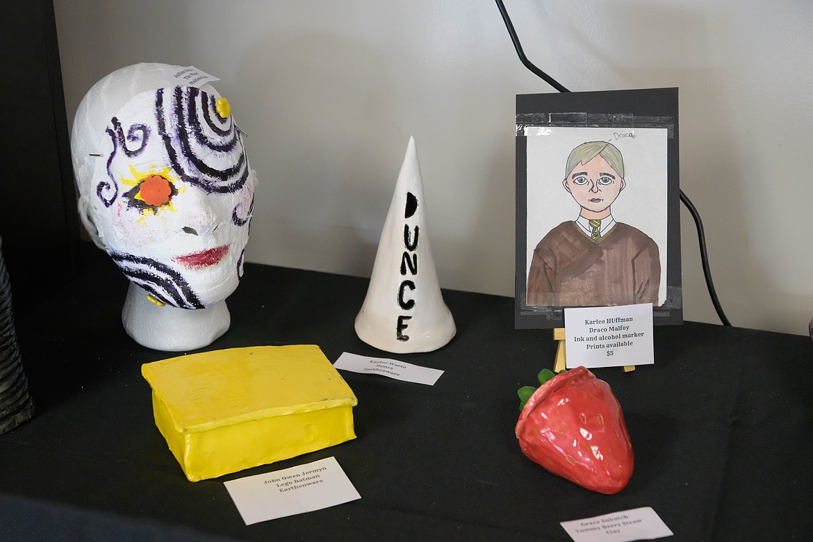 Artwork created by Plains High School students for the art exhibition. (Tracy Scott/Valley Press)