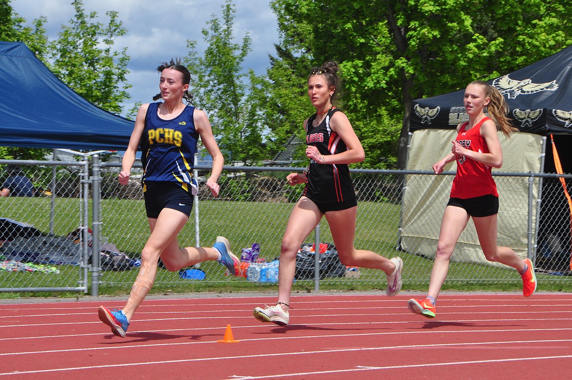Plains distance standout Marina Tulloch runs in the 3200-meter run during the Western B Divisional track meet in Missoula.  (Photo by Sarah Naegeli)