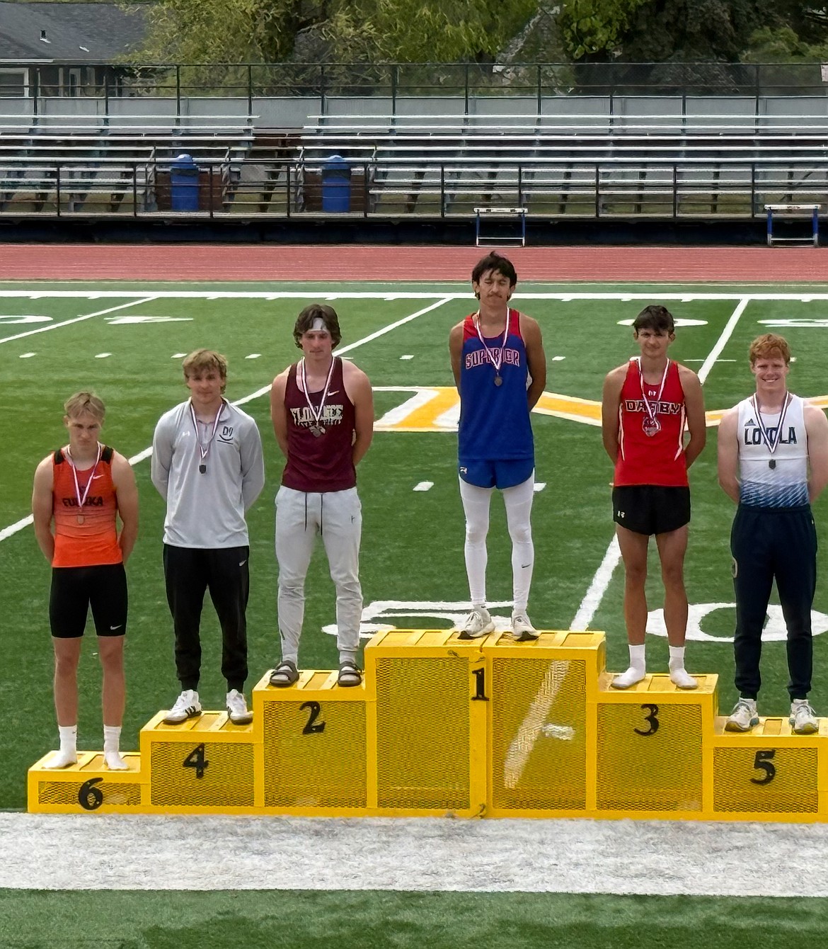 Superior senior Trizten Avila stands atop the medal stand after winning the 400-meter run this past weekend at the Western Divisional Class B meet in Missoula. (Staff courtesy photo)