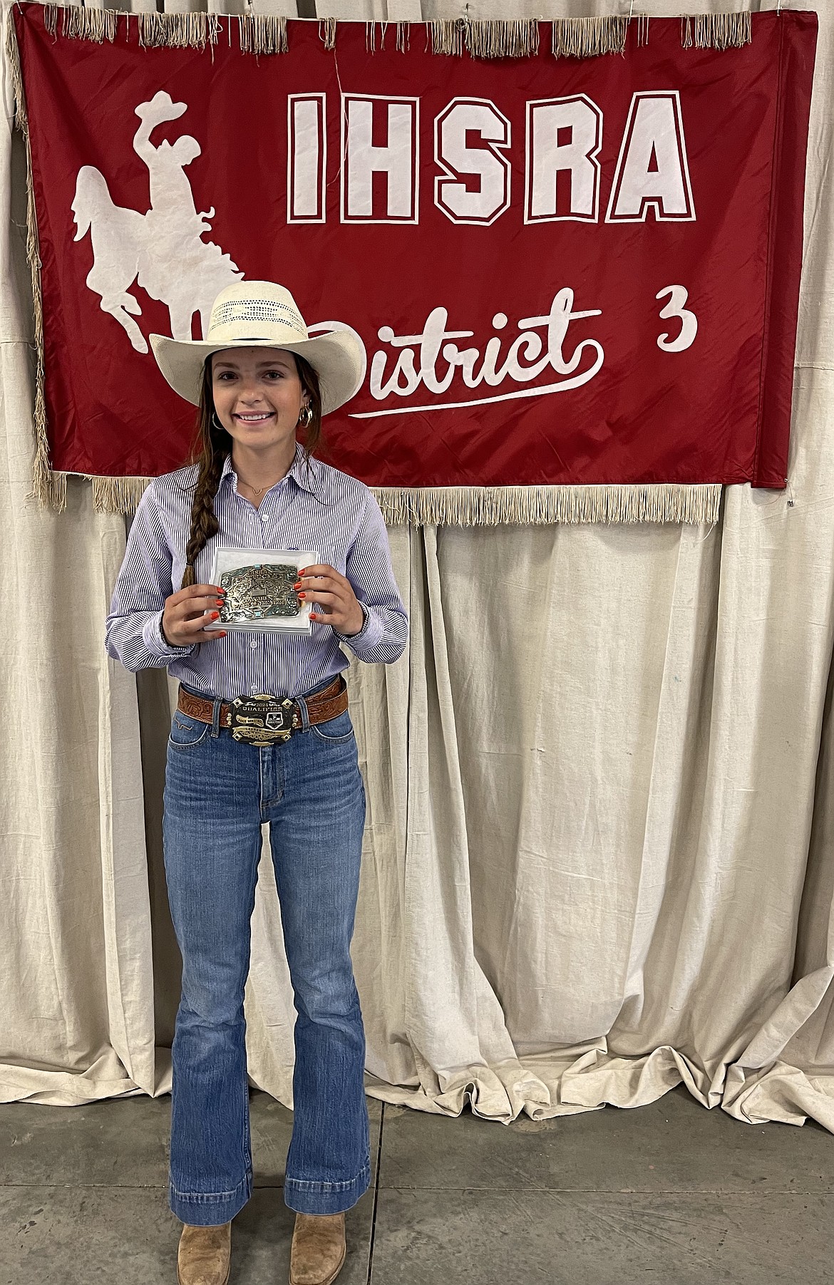 Courtesy photo
Lauren Rook of Hayden won Rookie of the Year for District 3, and qualified for the state finals in barrel racing and pole bending. The state finals are June 7-14 in Pocatello; the national finals are July 13-19 in Rock Springs, Wyo. Rook is a junior who studies online through Venture High School in the Coeur d'Alene School district. Competitors earn points for finishes in each event throughout the season. There were six rodeos in the fall, all in Lewiston, and five in the spring, all in Cambridge, culminated by the district finals rodeo on May 17 in Cambridge. The top six qualifiers after the 11 rodeos advance to the state finals.