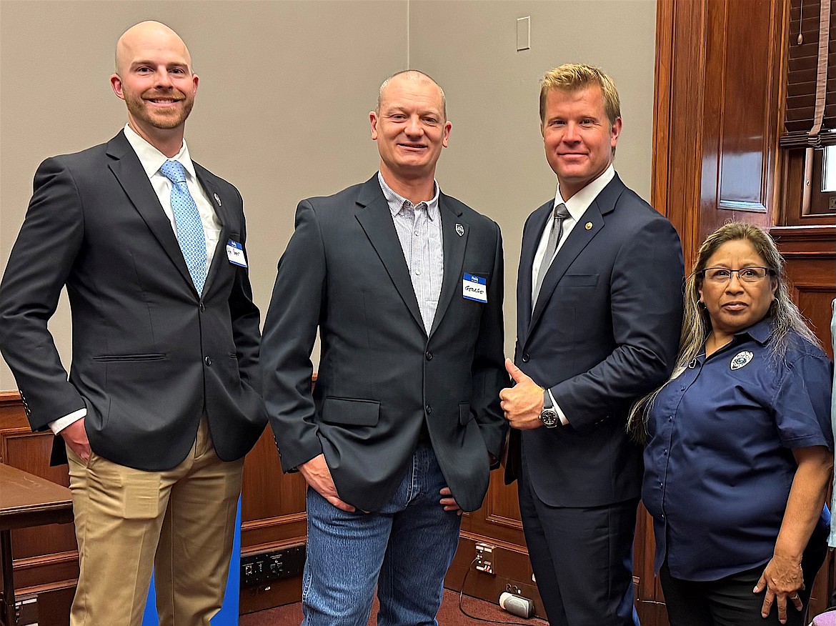U.S. Senator Tim Sheehy, third from left, met with members of the Polson Police Department including Sergeant Kyle Cooper, Chief George Simpson, and Polson Police Clerk Joan Hart in the Russell Senate Building. (Courtesy photo)