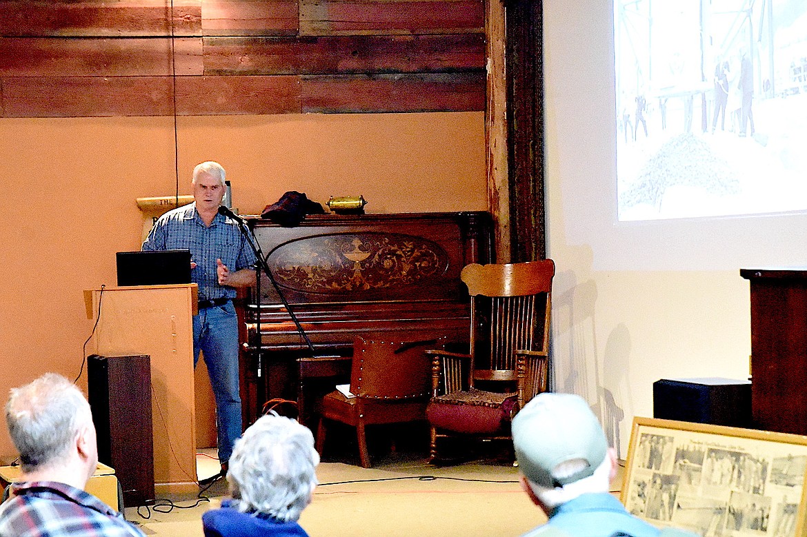 Libby historian Jeff Gruber gave a presentation on the history of the Libby Dam, which is celebrating its 50th anniversary, at the Saturday, May 17, 2025, opening of the Heritage Museum. (Scott Shindledecker/The Western News)