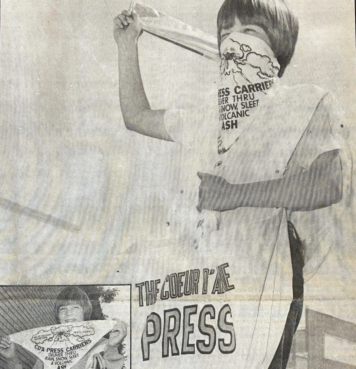 Coeur d’Alene Press carrier Mike Murphy braved fallen ash in May 1980 to deliver the newspaper, protected by a special newspaper bandana.