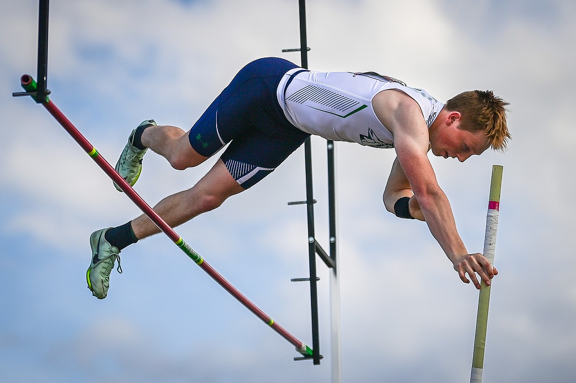 Glacier's Cole Opre clears 13'6" in the boys pole vault at the Class AA state track and field meet at Legends Stadium on Thursday, May 22. (Casey Kreider/Daily Inter Lake)