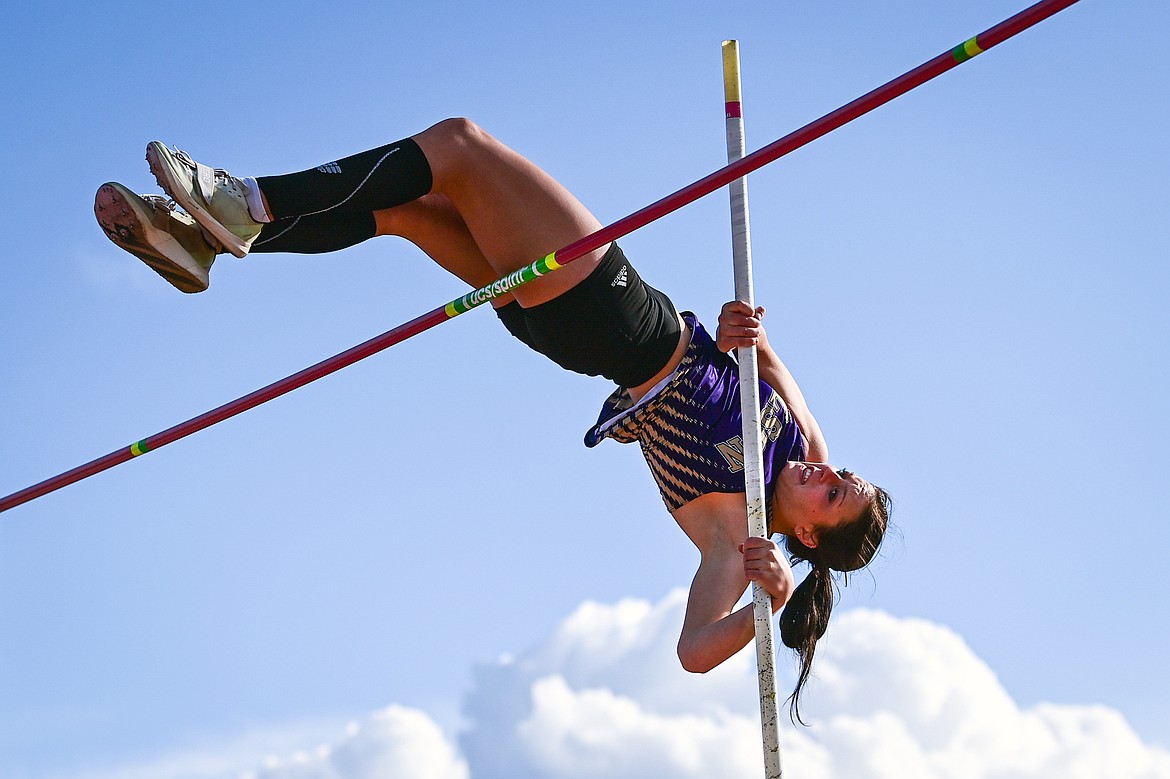 Polson's Kellyn Nelson clears 11' in the girls pole vault at the Class A state track and field meet at Legends Stadium on Thursday, May 22. (Casey Kreider/Daily Inter Lake)