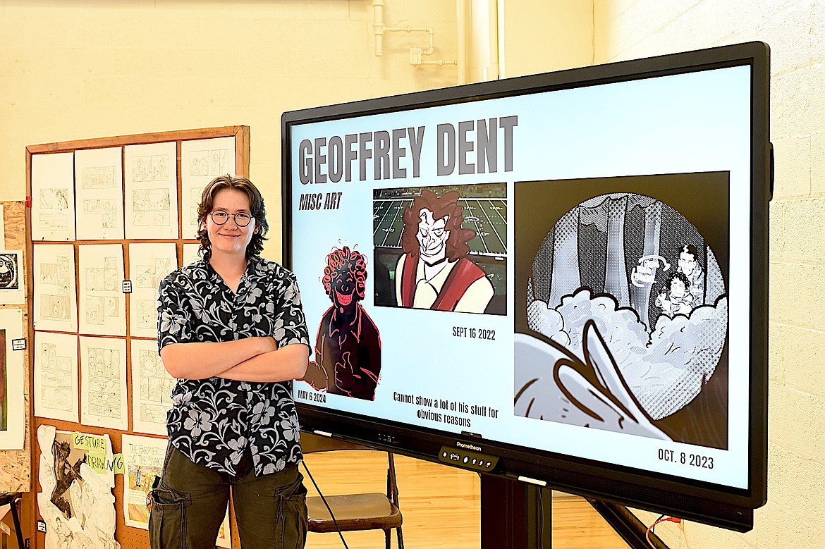 Troy High School senior Christina Hammer shows off some of her art work created in four years at the school's annual student art show Tuesday, May 20, 2025. (Scott Shindledecker/The Western News)