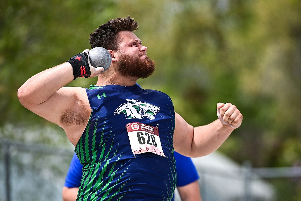 Glacier's Ben Winters competes in the boys' discus at the Class AA state track and field meet at Legends Stadium on Friday, May 23. (Casey Kreider/Daily Inter Lake)