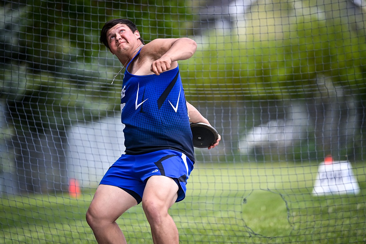 Columbia Falls' Lane Voermans placed first in the boys' discus at the Class A state track and field meet at Legends Stadium on Friday, May 23.