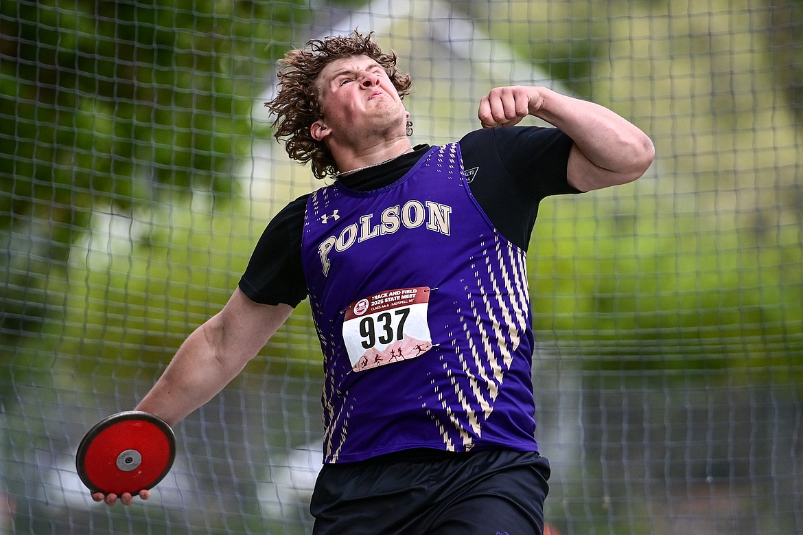 Polson's Astin Brown placed third in the boys' discus at the Class A state track and field meet at Legends Stadium on Friday, May 23.