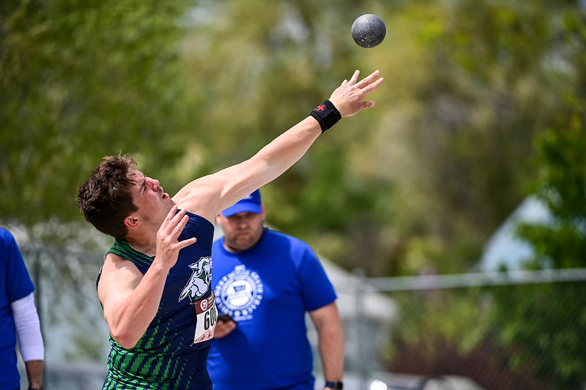 Glacier's Will Astle competes in the boys' discus at the Class AA state track and field meet at Legends Stadium on Friday, May 23. (Casey Kreider/Daily Inter Lake)