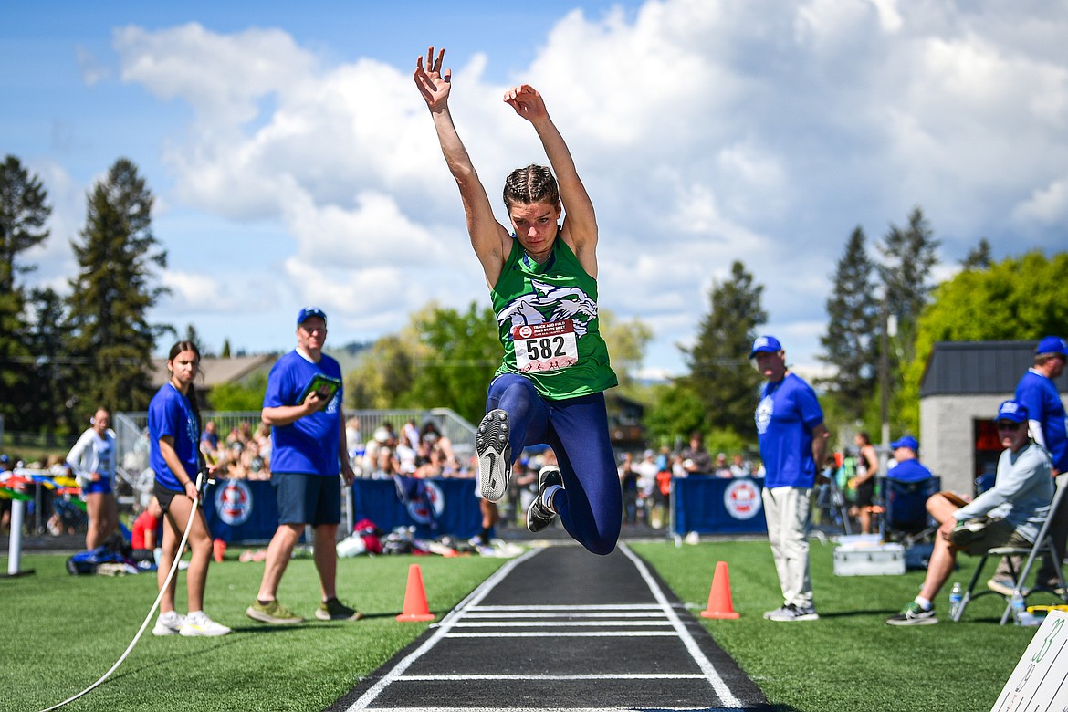 Glacier's Rachel Brannan competes in the girls triple jump at the Class AA state track and field meet at Legends Stadium on Saturday, May 24. (Casey Kreider/Daily Inter Lake)