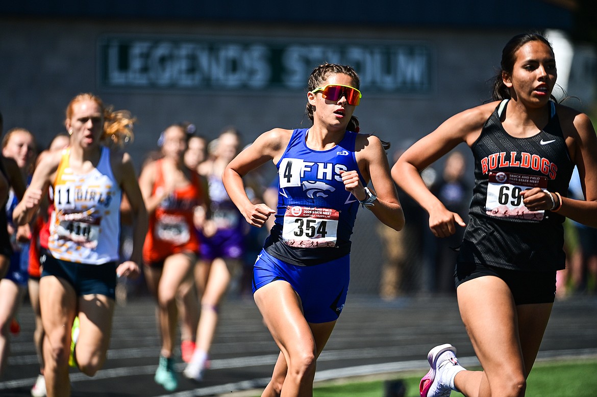 Columbia Falls Chloe Savoy competes in the girls 800 meter run at the Class A state track and field meet at Legends Stadium on Saturday, May 24. (Casey Kreider/Daily Inter Lake)