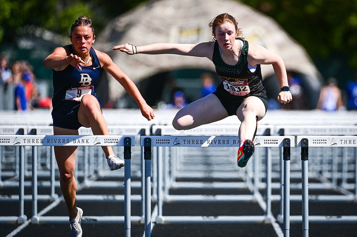 Whitefish's Ginger Bergland took second place in the girls 100 meter hurdles at the Class A state track and field meet at Legends Stadium on Saturday, May 24. (Casey Kreider/Daily Inter Lake)