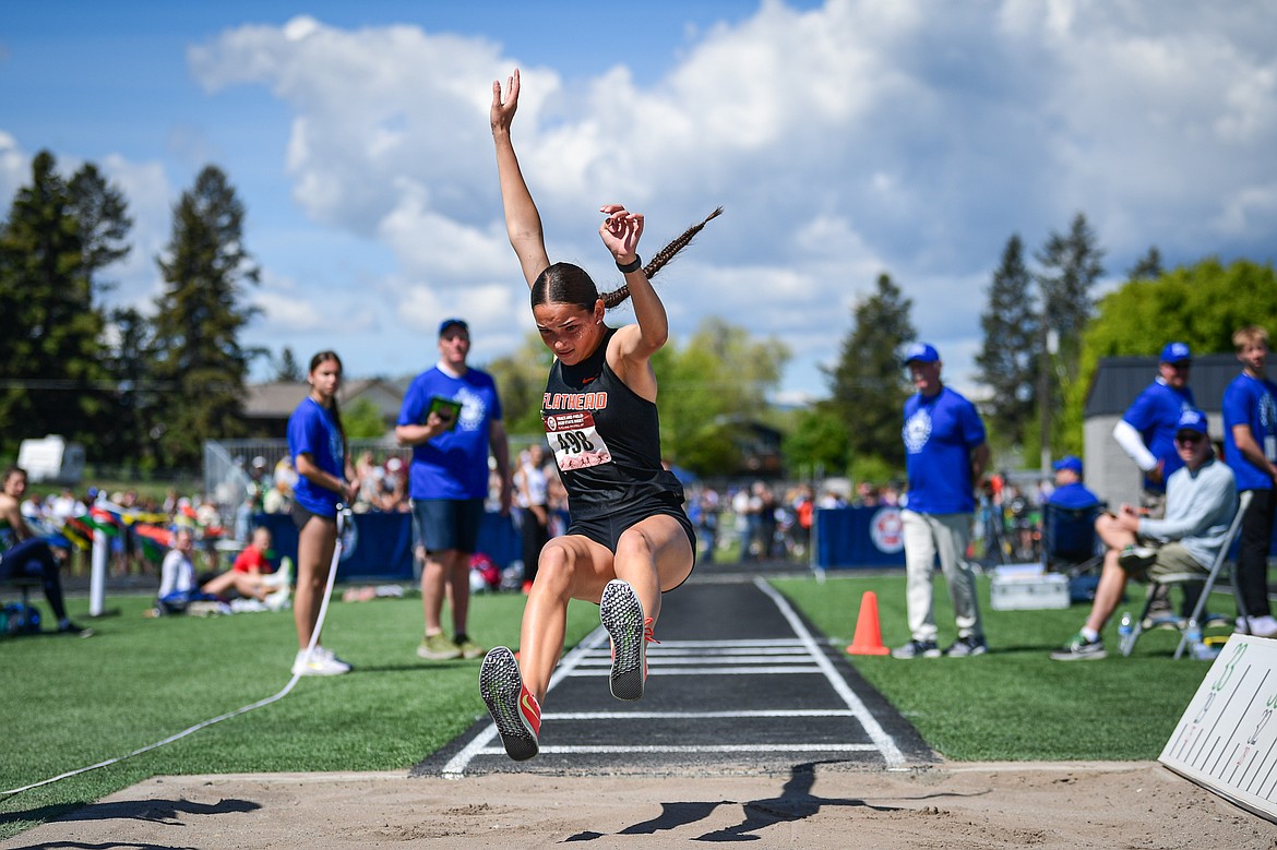 Flathead's Alice Dolezal competes in the girls triple jump at the Class AA state track and field meet at Legends Stadium on Saturday, May 24. (Casey Kreider/Daily Inter Lake)