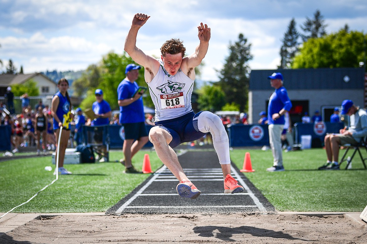 Glacier's Cooper Pelc took fourth place in the boys triple jump at the Class AA state track and field meet at Legends Stadium on Saturday, May 24. (Casey Kreider/Daily Inter Lake)