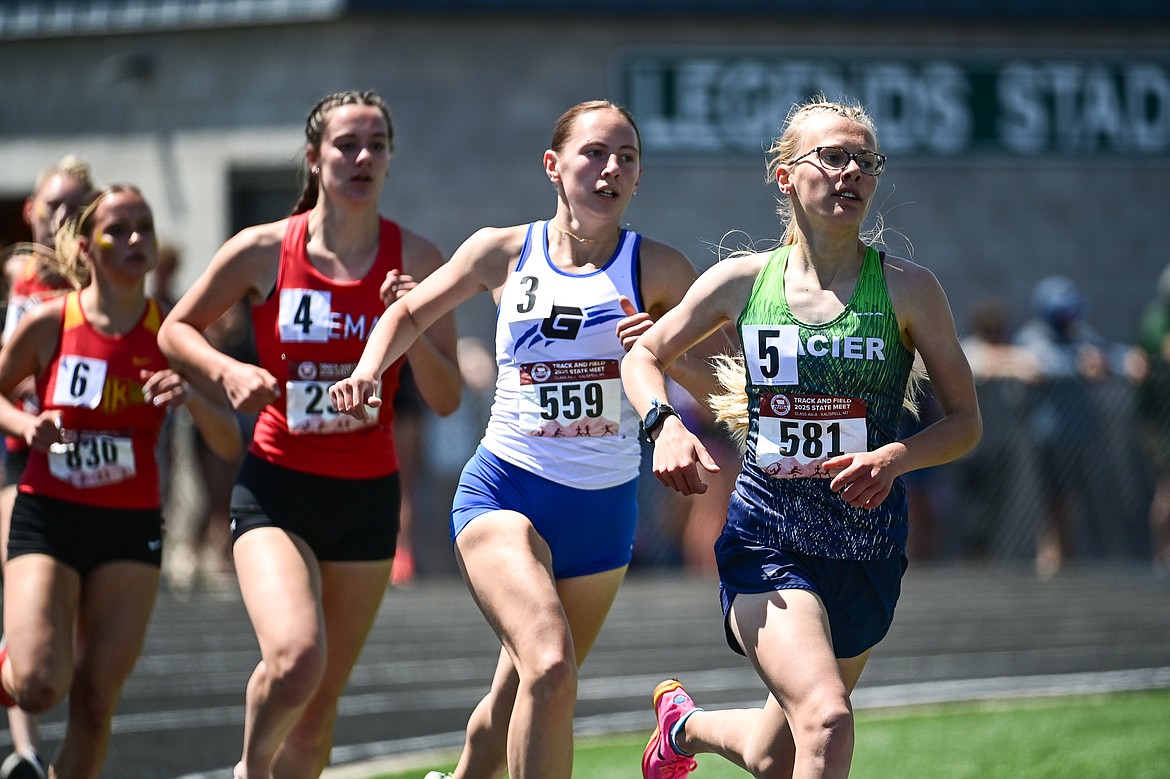 Glacier's Lauren Bissen took third place in the girls 1600 meter run at the Class AA state track and field meet at Legends Stadium on Saturday, May 24. (Casey Kreider/Daily Inter Lake)