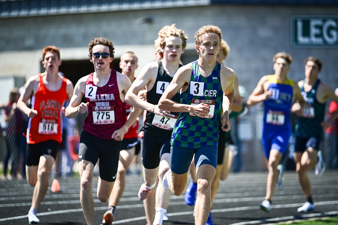Glacier's Owen Thiel took second place in the boys 1600 meter run at the Class AA state track and field meet at Legends Stadium on Saturday, May 24. (Casey Kreider/Daily Inter Lake)