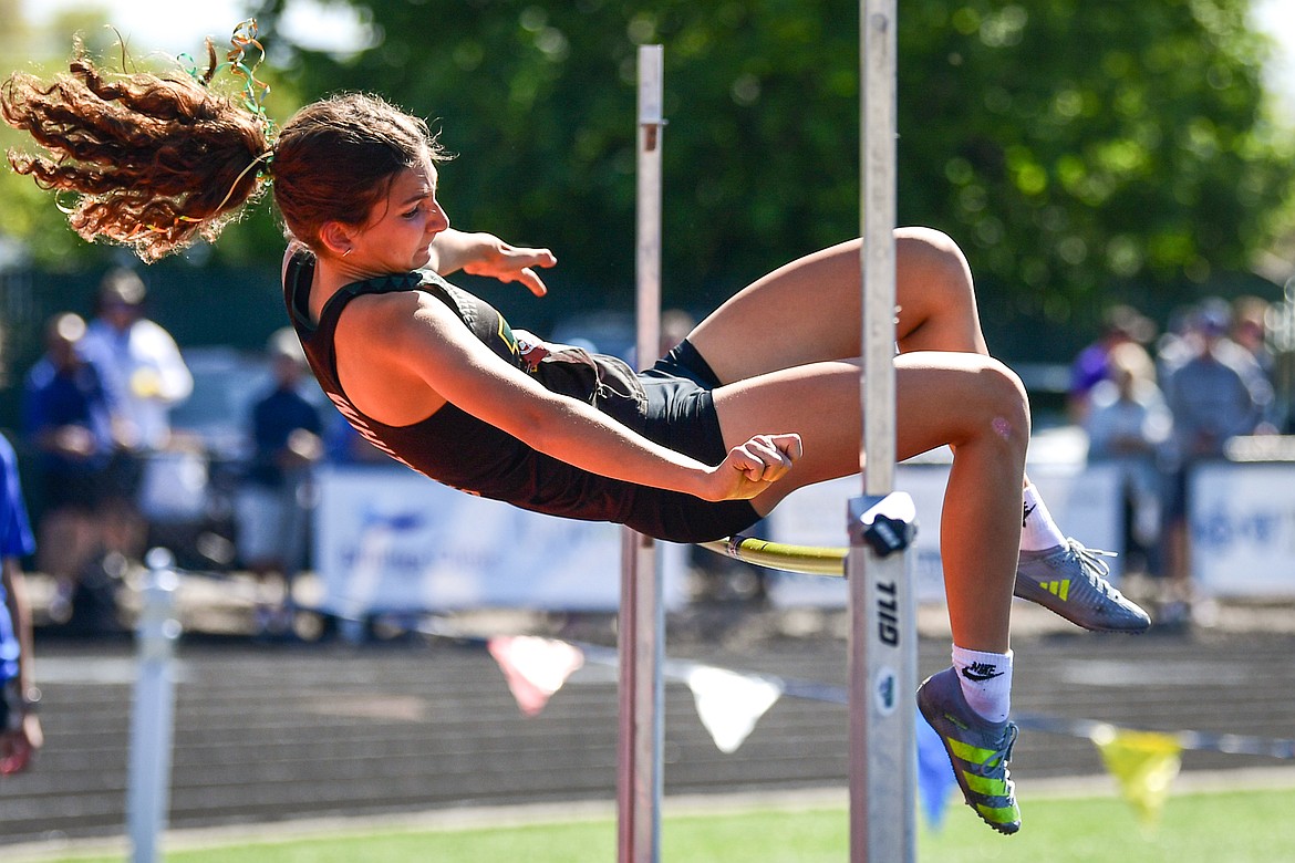 Whitefish's Grace Sliman clears 5' in the girls' high jump at the Class A state track and field meet at Legends Stadium on Saturday, May 24. (Casey Kreider/Daily Inter Lake)