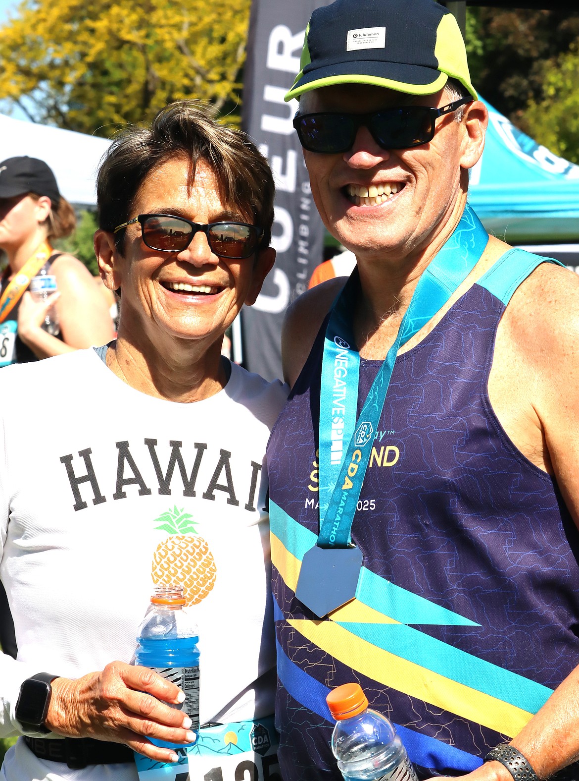 Tim and Wanda Quinn of Coeur d'Alene at the finish of the Coeur d'Alene Marathon on Sunday. Wanda ran the 5K and Tim ran the half marathon.