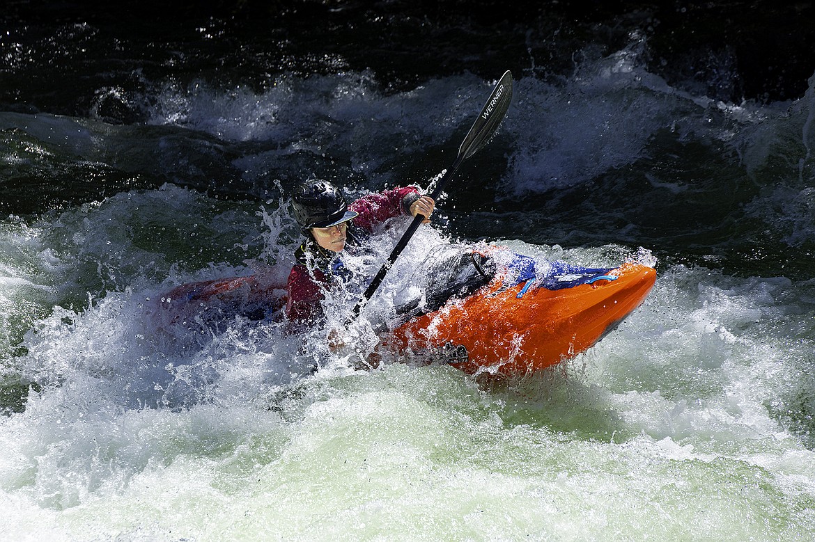 Liz Poole navigates the Wild Mile of the Swan River during the Bigfork Whitewater Festival. Seth Anderson Photo