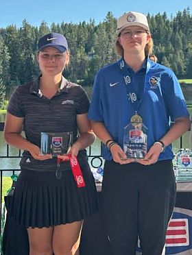 Courtesy photo
Jossetta Williams, 15, right, a freshman at Coeur d'Alene High, won the US Kids 2025 Spring Championship and Points leader of the season in the Girls 15-18 division with an 83 at Latah Creek Golf Course in Spokane. Faith Sampson, 17, left, of Pullman, finished second with an 84. Kinsley Meier of Hayden was fourth with a 93, and Alivia Garcia of Hayden was fifth with a 101.