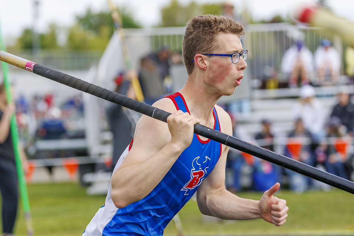 Lance Peterson competes in the pole vault event at the Montana state AA and A track and field championships.