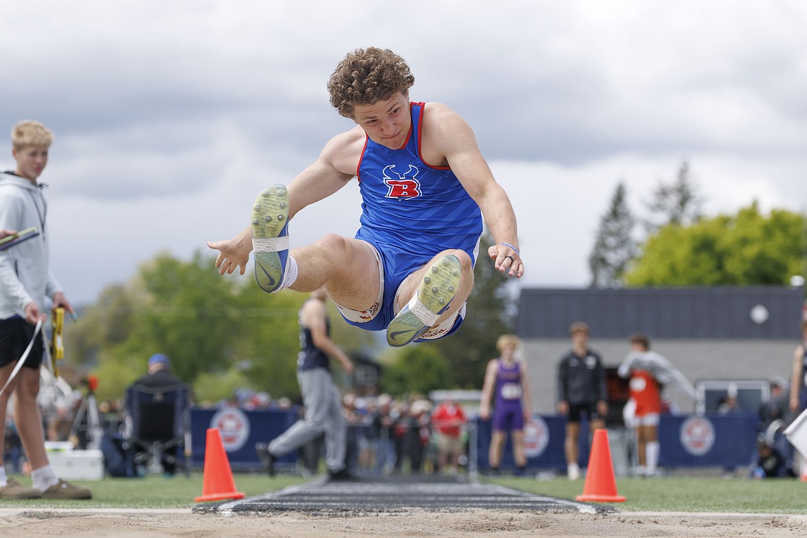 Bigfork long jumper, Noah Pandina, at the Montana state AA and A track and field championships.