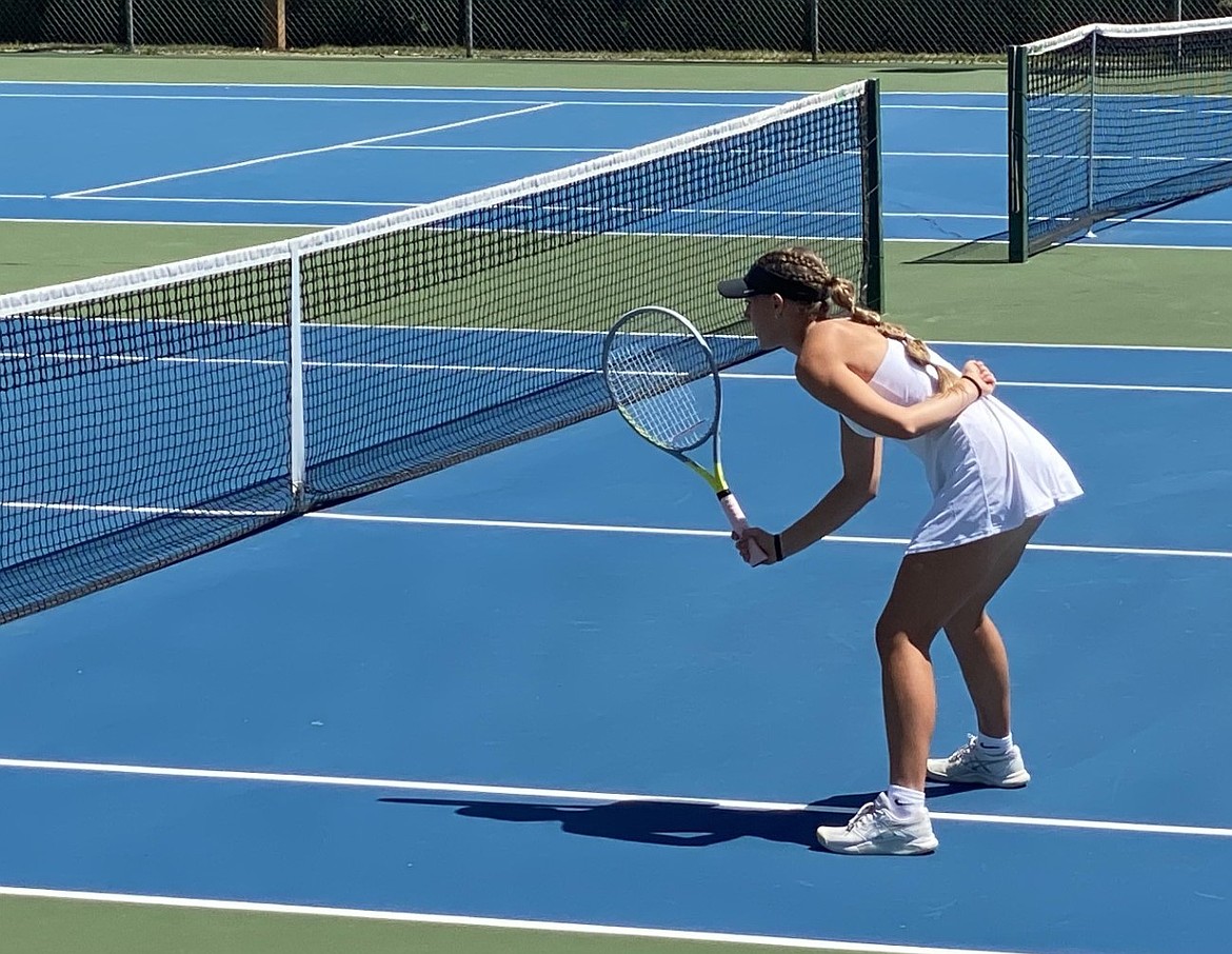 Campbelle Anderson standing close to play at the net. Anderson plans to go into BYU’s nursing program this fall.