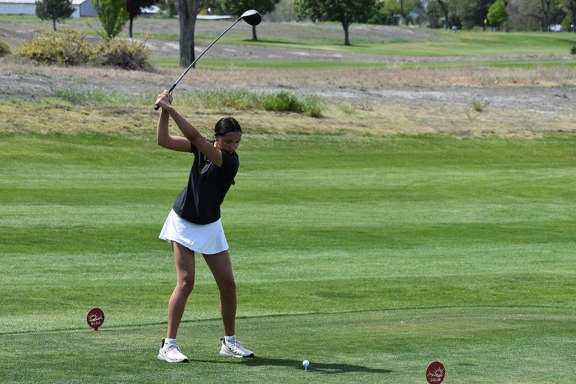 Lilliana Roylance teeing off at a previous tournament at Moses Lake Golf and Country Club. Roylance was the only girls golfer to make it to the state tournament this year.
