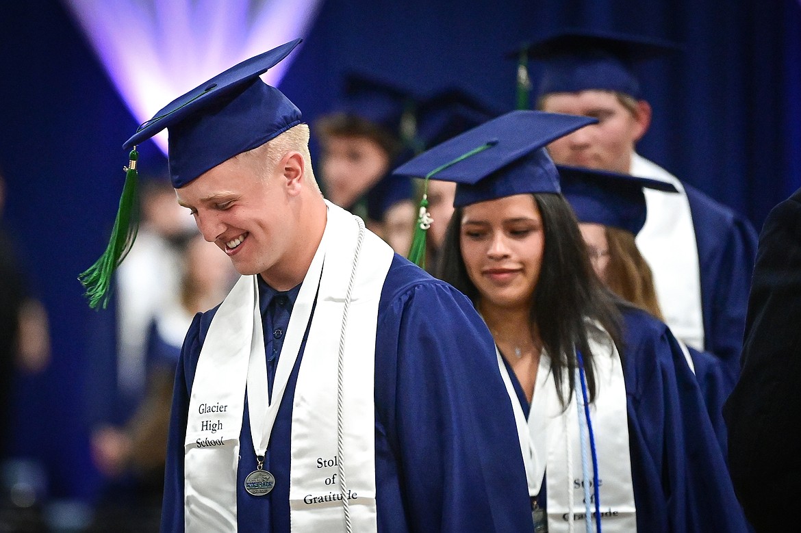Graduates file into the gymnasium at Glacier High School's class of 2025 graduation ceremony on Saturday, May 31. (Casey Kreider/Daily Inter Lake)