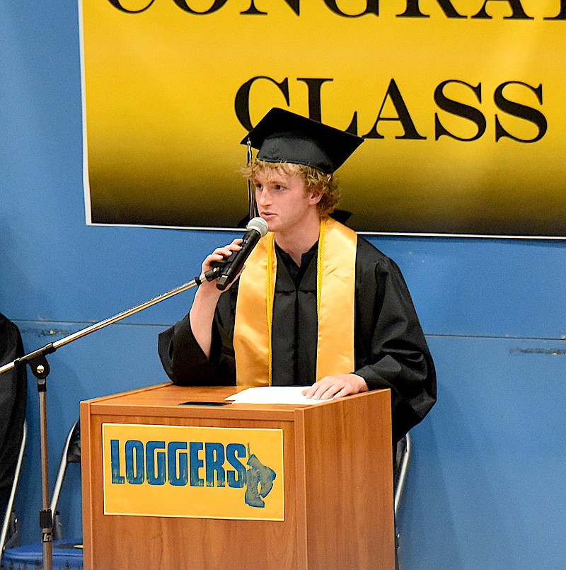 Libby High School Salutatorian Ryan Beagle speaks during graduation ceremonies Saturday, May 31, 2025, in Ralph Tate Gymnasium. (Scott Shindledecker/The Western News)