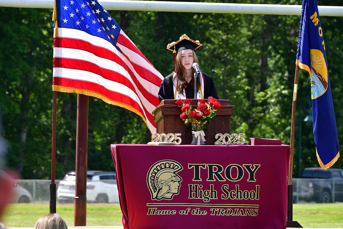 Troy High School Salutatorian Gabrielle Adair speaks during graduation ceremonies Saturday, May 31, 2025. (Courtesy photo)