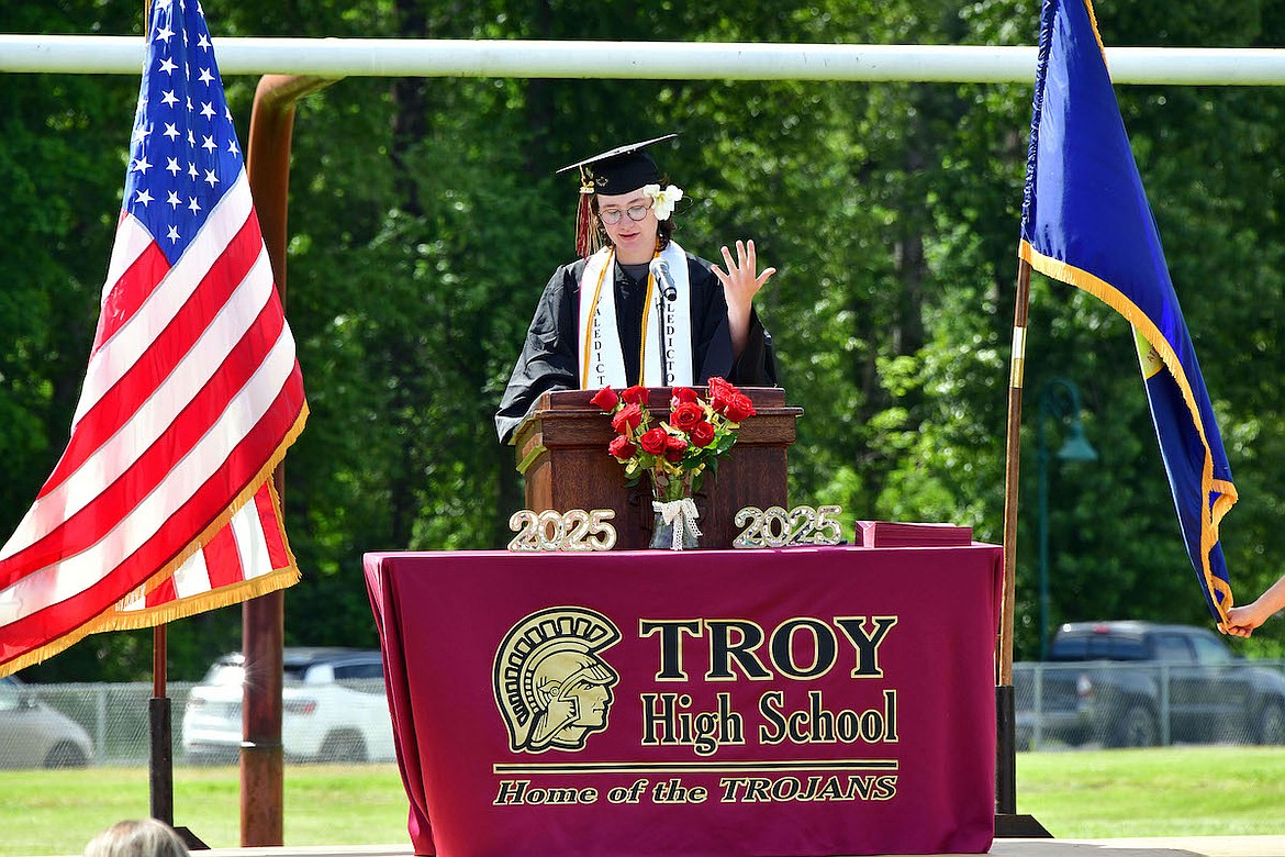 Troy High School Valedictorian Christina Hammer speaks during graduation ceremonies Saturday, May 31, 2025. (Courtesy photo)
