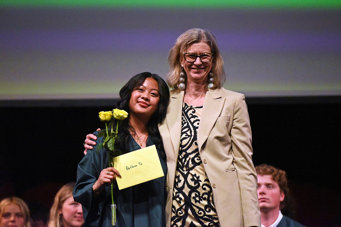 Kaitleen To receives the Beta Sigma Phi Scholarship, presented by Christine Hensleigh. (Kelsey Evans/Whitefish Pilot)