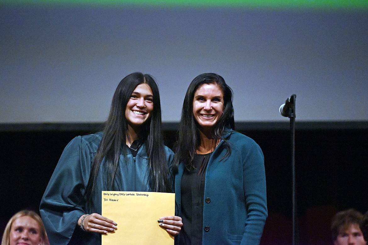 Yoli Krastev receives the Emily Leighty/DKG Lambda scholarship, presented by Jesse Kuntz. (Kelsey Evans/Whitefish Pilot)