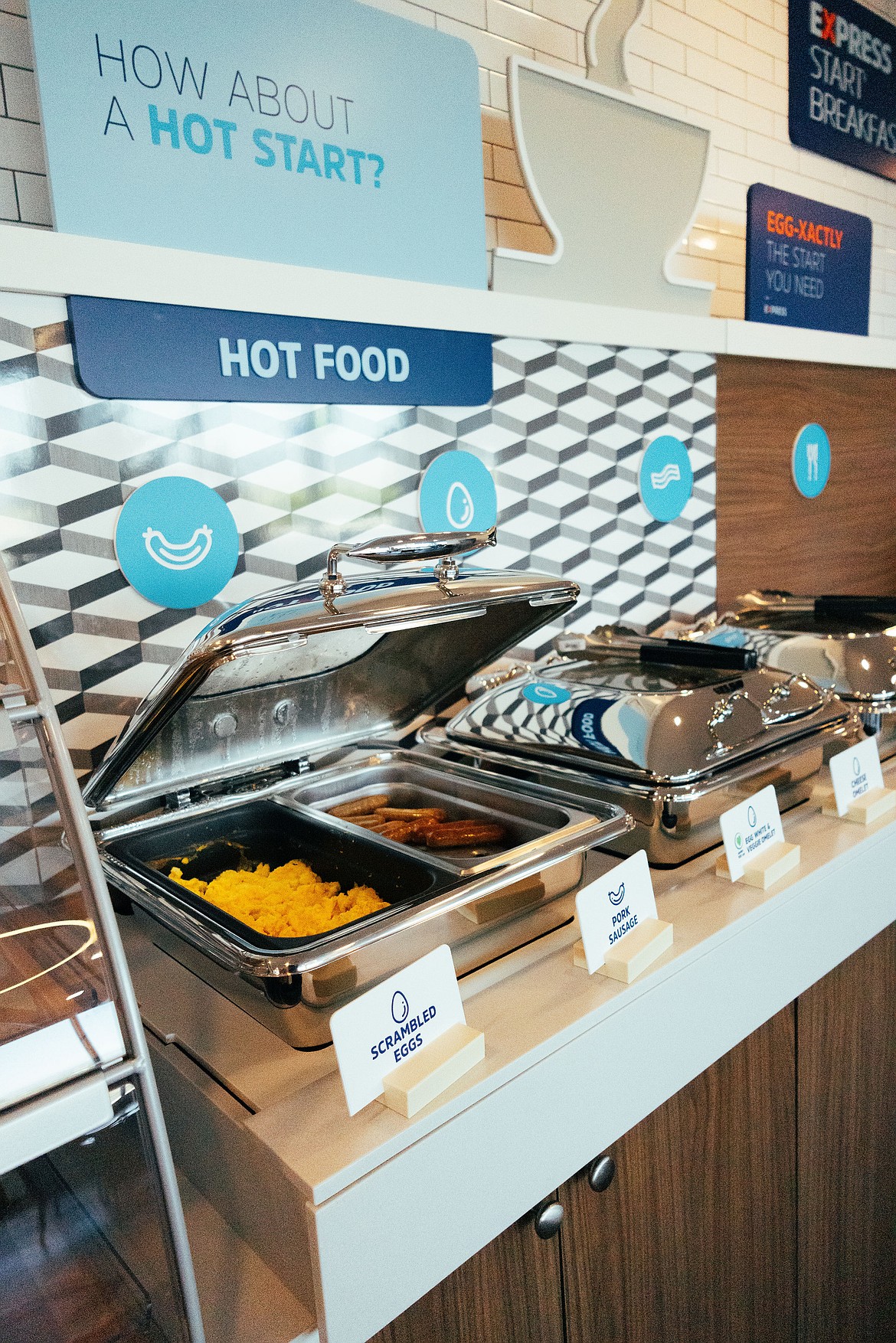 The breakfast buffet at the George Holiday Inn Express offers fresh pastries and rolls, scrambled eggs, bacon and sausage and biscuits and gravy. So far breakfast is the only meal the hotel serves, but once the liquor license comes through and the bar can open there will be more options, said General Manager Jed Jonathan.