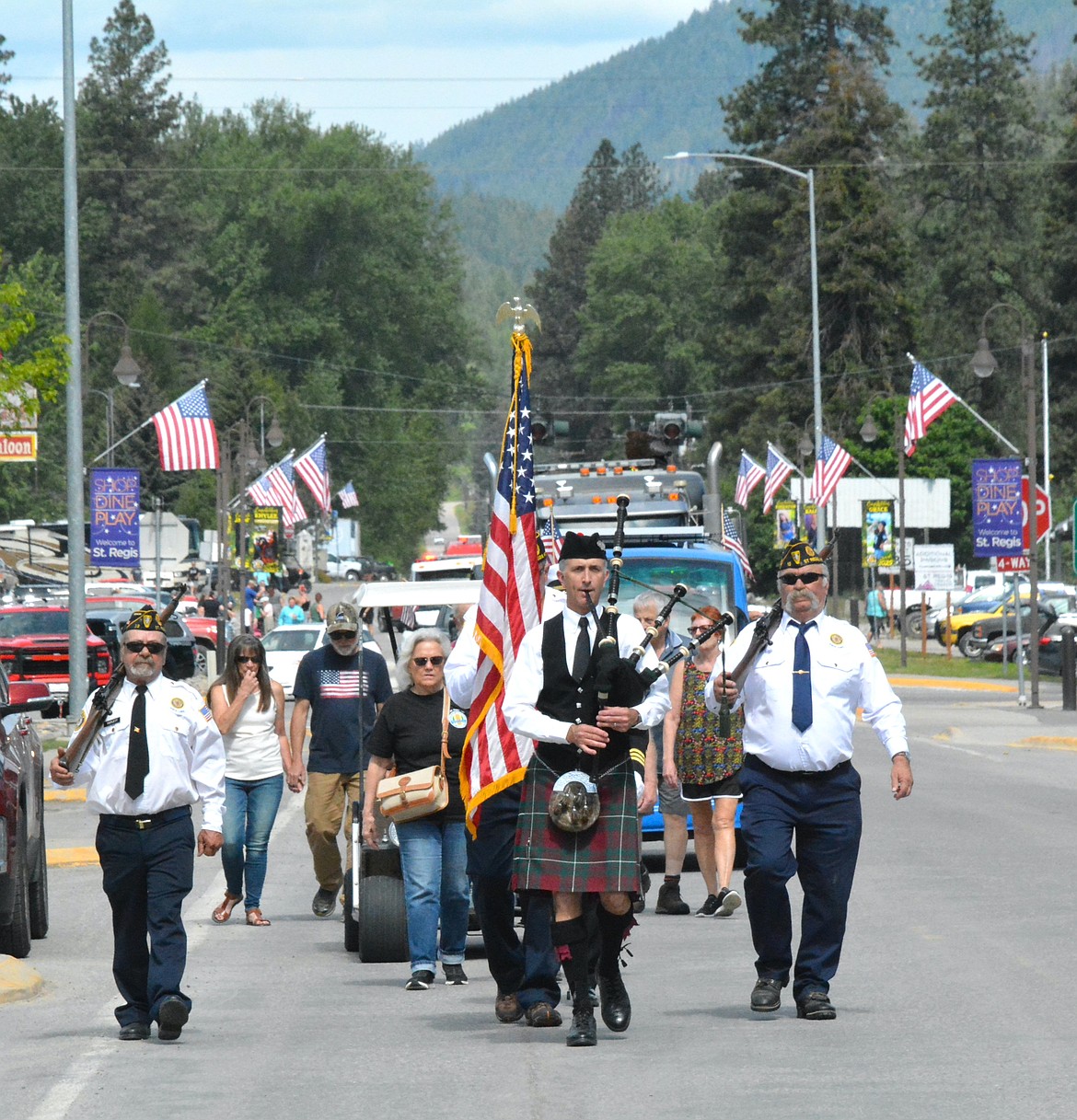 The public is always welcome to take the journey from Mullan Square in St. Regis, where the Memorial Day commemoration begins, and walk to the bridge overlooking the St. Regis River. Members from the American Legion Ray Welch Post #13 led those at the service in prayer, a wreath laying, a short speech, and a three-volley salute. The annual Memorial Day service concludes at the local cemetery on Highway 135. (Mineral Independent/Amy Quinlivan)