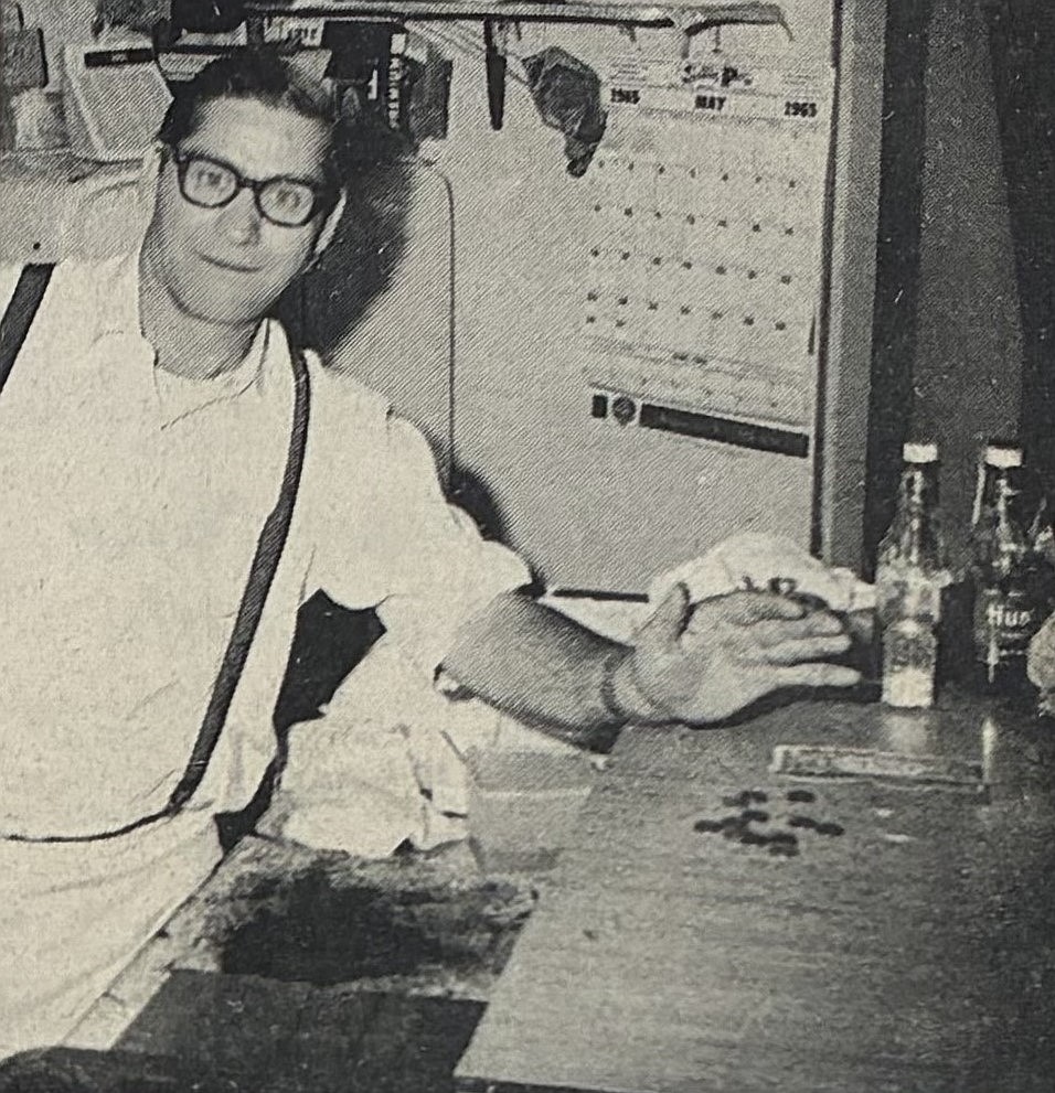 Owner Charles Brown Miller of the Charlie Brown tavern, 705 River Ave., counted campaign donations after a raft trip in 1965.