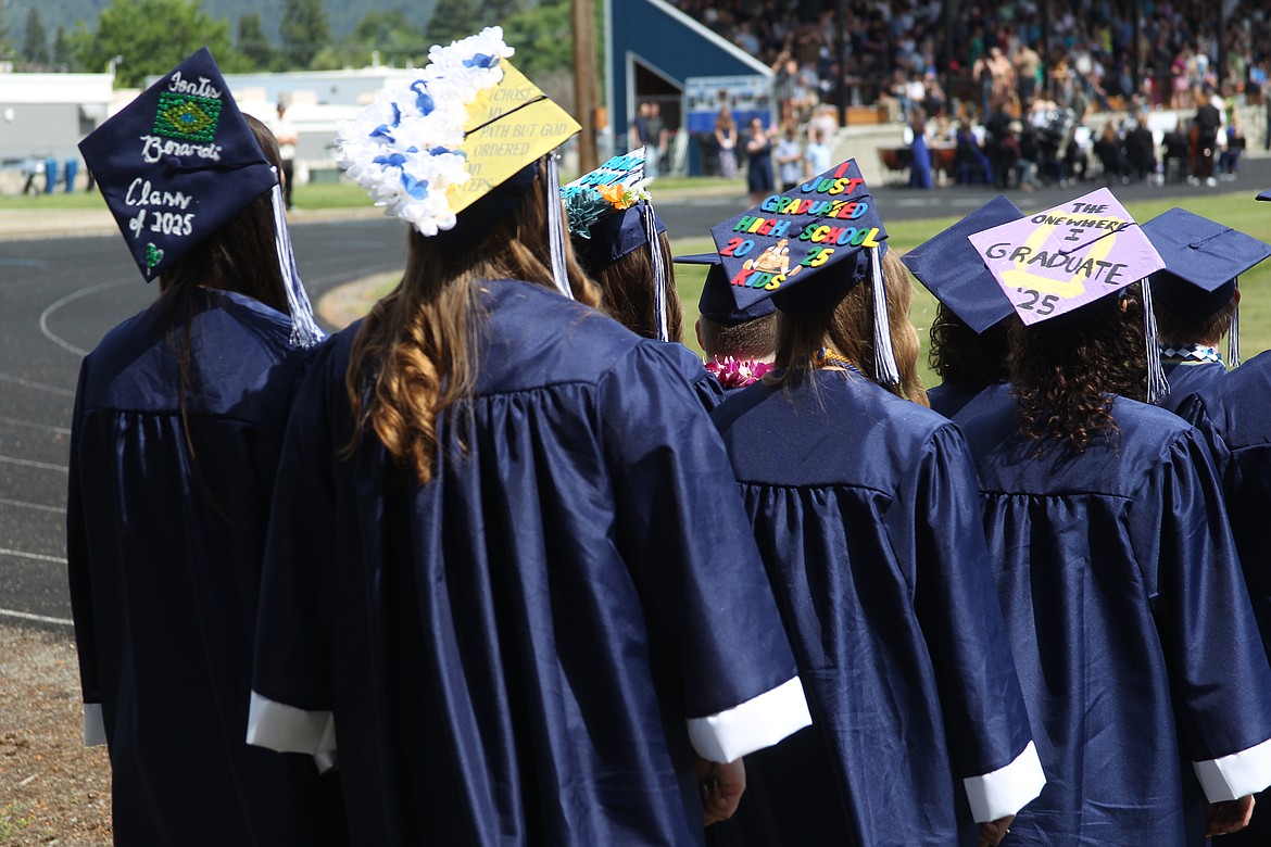 Bonners Ferry High School graduates wait to enter Mendenhall Stadium for the Class of 2025's commencement ceremony. on Saturday.
