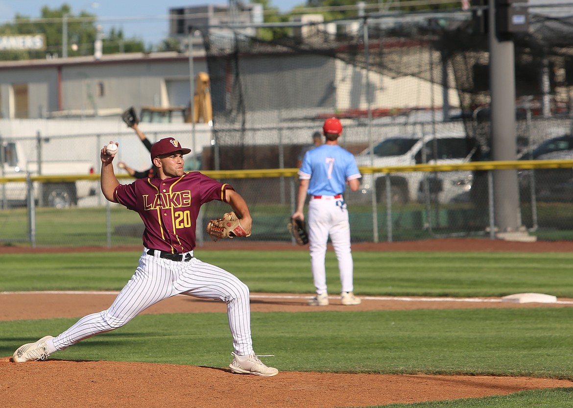Cooper Hancock from Moses Lake High School pitching at the mound for team Yakima. Hancock was nominated for the All-State team after the game.