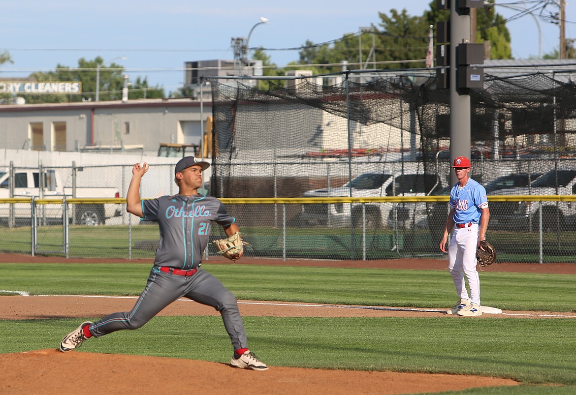 Sonny Salazar from Othello firing off a pitch in the All-Star game. Salazar said he was honored to represent his school at least one more time.