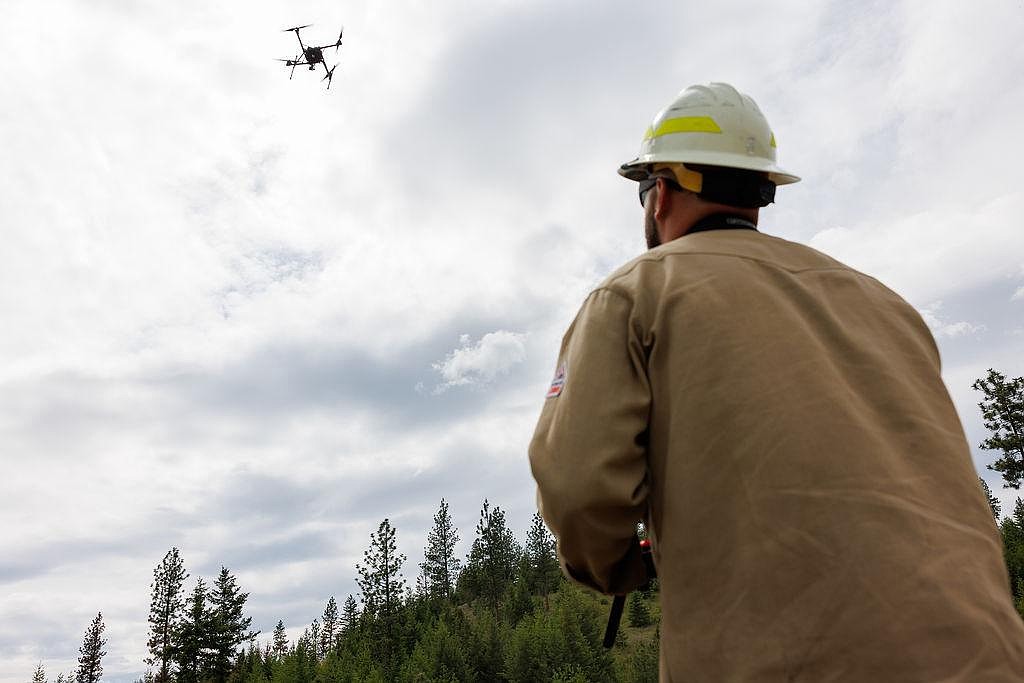 Unmanned Aerial Systems is used to assist in detecting residual heat sources on June 6, 2025. (Photo John Stember)