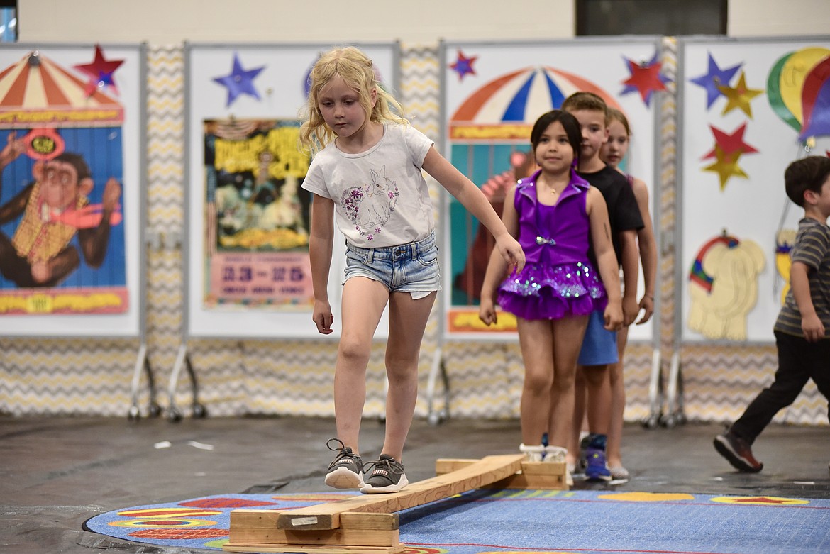 Dylan Warren walks a tightrope at the Muldown Elementary kindergarten circus on Monday, June 9, 2025. (Matt Baldwin/Whitefish Pilot)