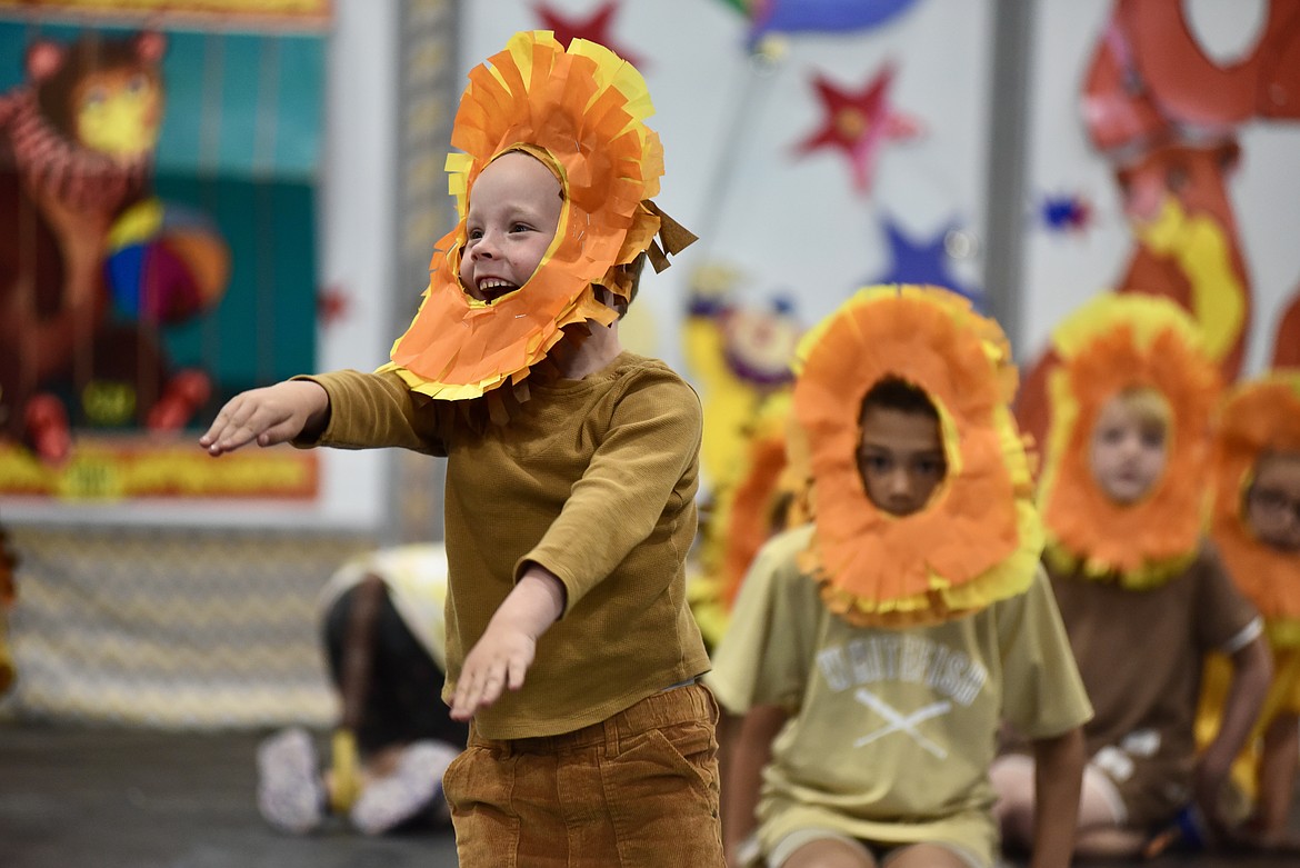Wilder Dooley roars for the crowd at the Muldown Elementary kindergarten circus on Monday, June 9, 2025. (Matt Baldwin/Whitefish Pilot)