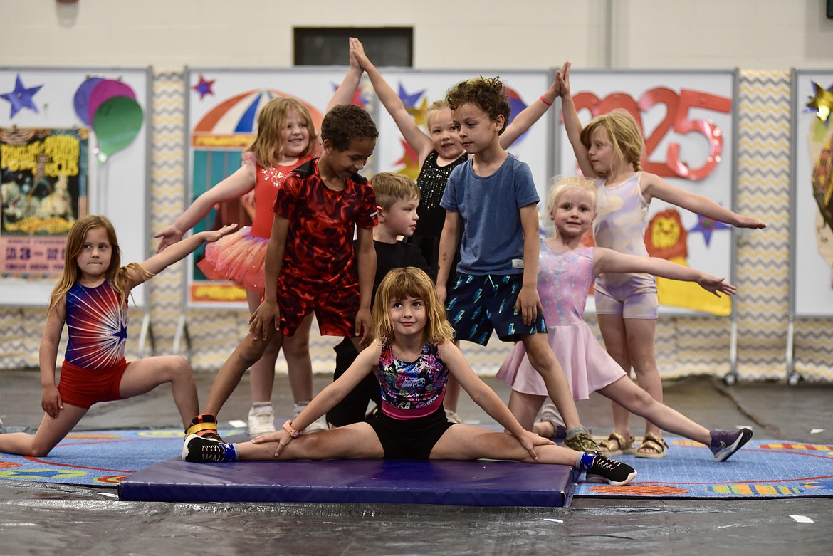 Acrobats strike a pose at the Muldown Elementary kindergarten circus on Monday, June 9, 2025. (Matt Baldwin/Whitefish Pilot)