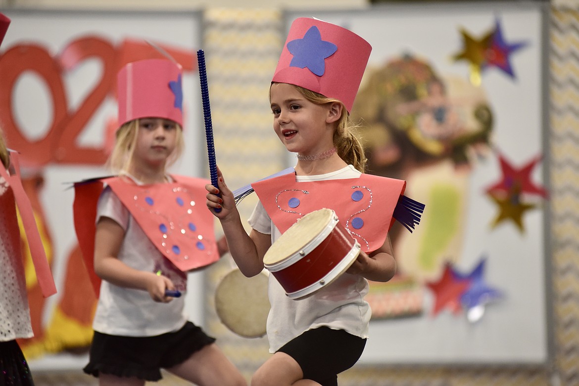 Goldie Fleege marches to the beat at the Muldown Elementary kindergarten circus on Monday, June 9, 2025. (Matt Baldwin/Whitefish Pilot)