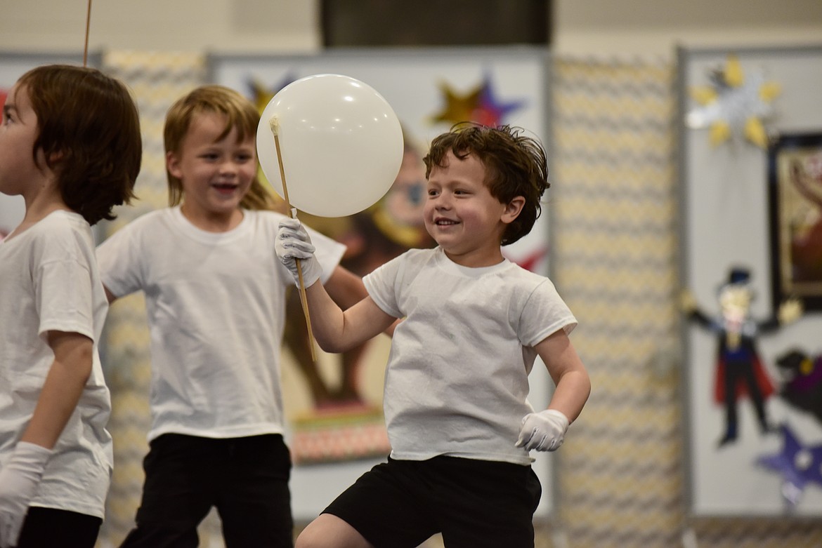 Hendrix Wright takes part in a balloon parade at the Muldown Elementary kindergarten circus on Monday, June 9, 2025. (Matt Baldwin/Whitefish Pilot)